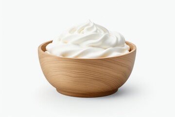 Fototapeta na wymiar Creamy whipped topping in a wooden bowl