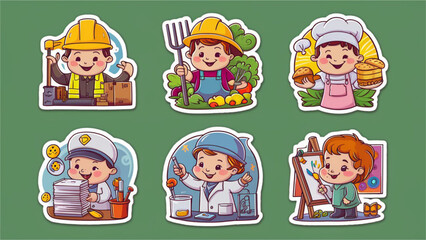 A collection of six adorable cartoon labor stickers