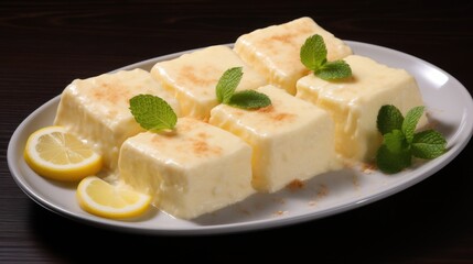 Delicious lemon squares with mint garnish