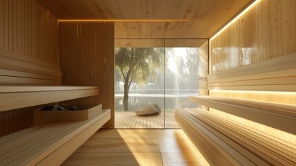 The comforting hum of the saunas heating elements creating a calm and serene atmosphere to aid in relaxation and recovery..