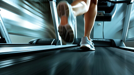 Closeup of running on a treadmill in a gym