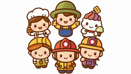 A set of six animestyle labor stickers each featuring a unique