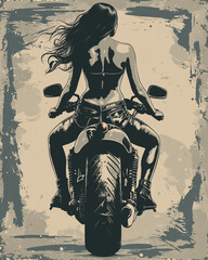 A woman is riding a motorcycle with her legs crossed