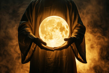 Person holding a mysterious glowing orb. Symbolizing power spiritual