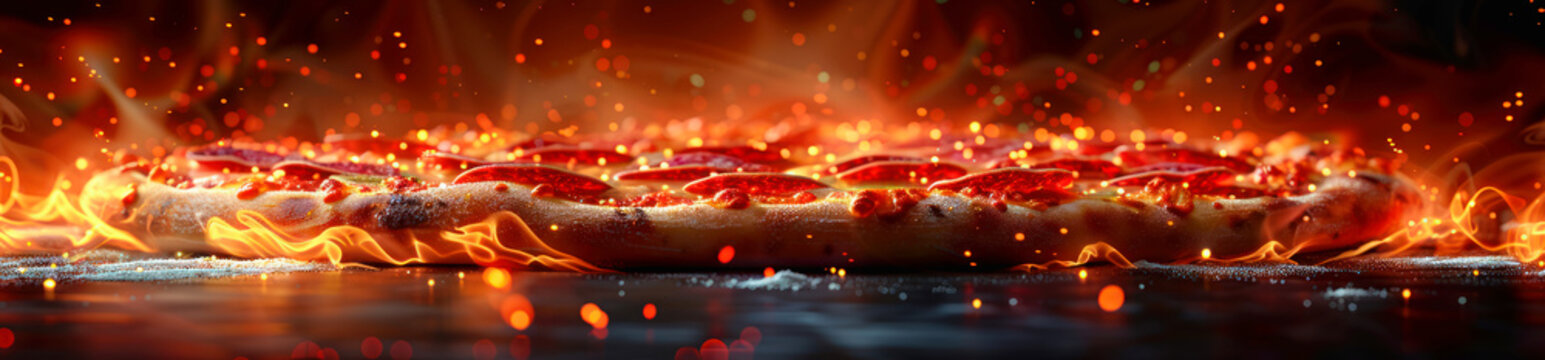 Panoarama photo of a cheese pizza