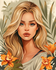 Naklejka premium A woman with blonde hair and green eyes is the main subject of the image
