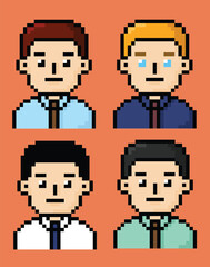 Office man cartoon  in 8 bit pixel art. 