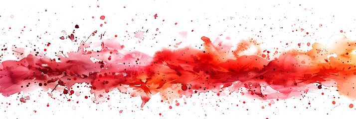 Vibrant red and pink watercolor splashes and blots on transparent background.