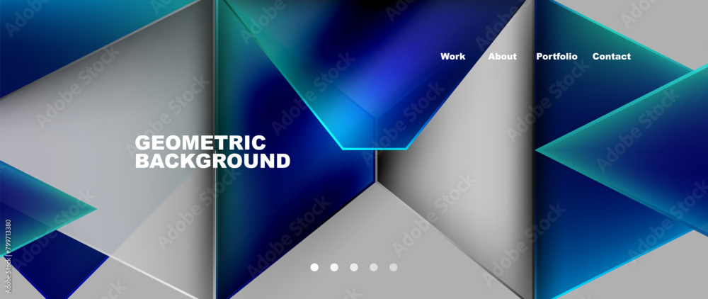 Poster a symmetrical pattern of blue and green triangles on a gray background, resembling a flooring design
