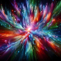 An Aurora Burst with abstract multi colorful shapes swirling and spiraling display