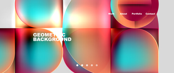 A colorful geometric background featuring circles and rectangles in shades of orange and electric blue, creating an eyecatching art piece reminiscent of water ripples