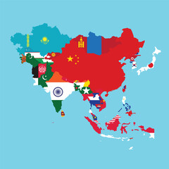 Obraz premium asia country map with flag vector