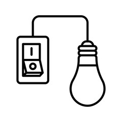 switch and light bulb icon. switch installation icon. Electrical panel, switch with wires color editable
