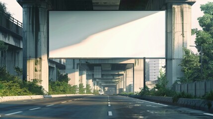 Fototapeta premium Banner mockup hanging over an expressway