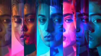 Collage of young individuals showcasing a spectrum of emotions in divided frames set against a soft