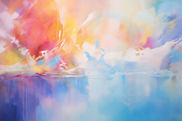 Gleaming Sunlit Seaside, abstract landscape art, painting background, wallpaper, generative ai