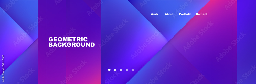 Poster The geometric background features a gradient of azure and electric blue, creating a symmetrical pattern of rectangles and triangles in shades of purple and violet