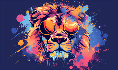 abstract illustration of a lion in childish style, logo for t-shirt print
