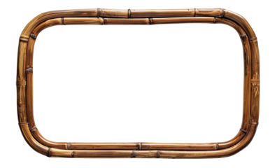 Horizontal rectangular bamboo frame with rounded corners isolated on transparent background