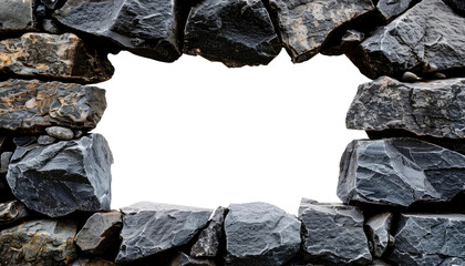 Hole in a stone wall isolated on transparent background