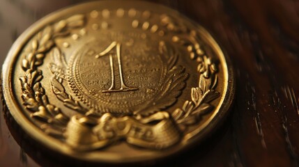 A closeup shot of a shiny gold medal with 1 Year Sober engraved on it.