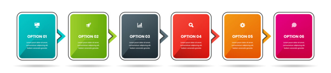 Business Infographic Template Timeline with 6 Option and Icon Can be Used for Presentation Chart