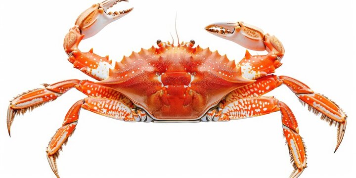 Boiled orange color crab with claws isolated on white background