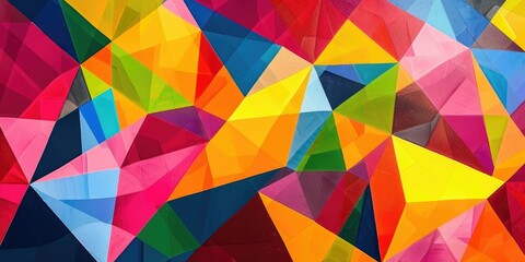 Craft an abstract geometric pattern that seamlessly blends vibrant colors and sharp angles, evoking a sense of dynamic energy and movement realistic stock photography