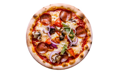 Real Italian 'Pizza Margherita' from Naples, isolated on a transparent background.