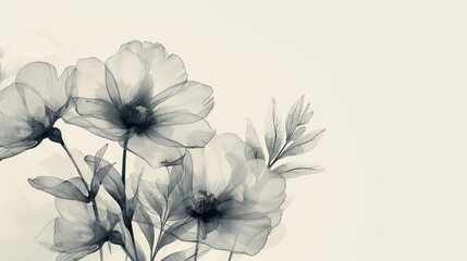 Beautiful flowers with transparent petals on a light background with space to copy.
