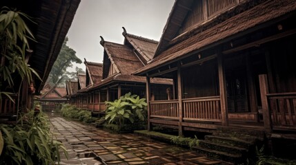 Traditional traditional house with wooden architecture.AI generated image