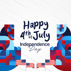 United States Independence Day square banner in colorful modern geometric style. USA National Day greeting card cover on 4th of July with country flag. Backgrounds for celebrating national holidays