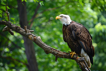 photo bald eagle perched majestically on tree