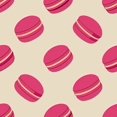 Seamless pattern of raspberry macarons bursting with sweet and tangy flavor, Generative AI