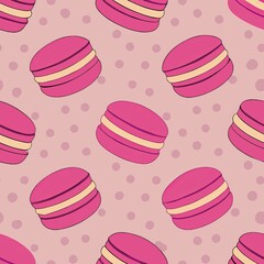 Seamless pattern of rose-flavored macarons delicately scented with floral notes, Generative AI