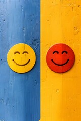 Vibrant Split Complementary Color Scheme Expressing Happiness and Joy Through Minimalist Smiley Symbols