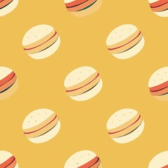 Seamless pattern of vanilla bean macarons featuring flecks of real vanilla, Generative AI