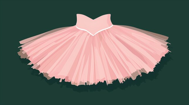 Flat solid color illustration of a blush pink ballet tutu on a deep forest green background