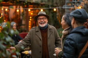Portrait of a senior man with his family at a Christmas market