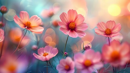 Fototapeta premium Beautiful Wildflower Meadow Under Sunlight