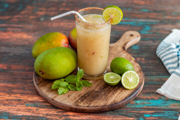 selective focus of raw mango drink recipe "Aam Panna". 