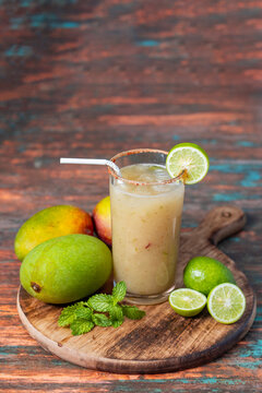 selective focus of raw mango drink recipe "Aam Panna". 