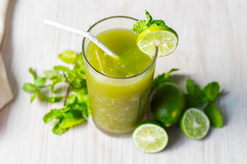 selective focus of refreshing mint lemonade drink. 