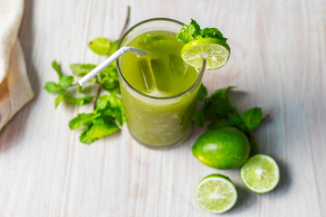 selective focus of refreshing mint lemonade drink. 