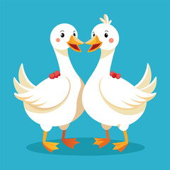 two ducks are standing side by side, one has a red ribbon around their neck   vector illustration