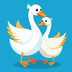 two ducks are standing next to each other and one has a blue background   vector illustration
