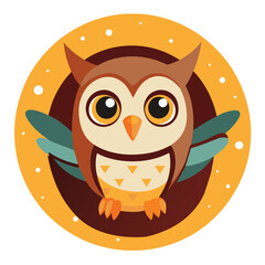A close up of a brown owl with black eyes on a white background vector illustration