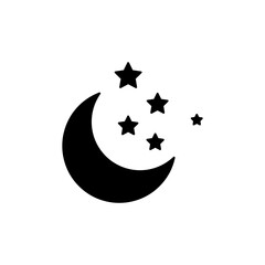 moon and stars icon. simple flat black vector illustration on white background..eps