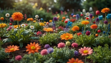 A whimsical cartoon garden filled with dancing flowers and singing vegetables ai_generated - obrazy, fototapety, plakaty