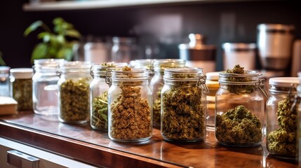 Various ground cannabis stored in a small glass vial, providing a convenient and compact for safely preserving and accessing the product.
